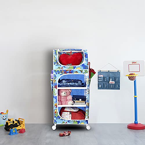 Image of Little One's | 4 Plastic Shelves Baby Wardrobe /Toy Organizer | Jungle Blue | Tb4 /Ab, 109 Cm, 31 Cm, 46 Cm