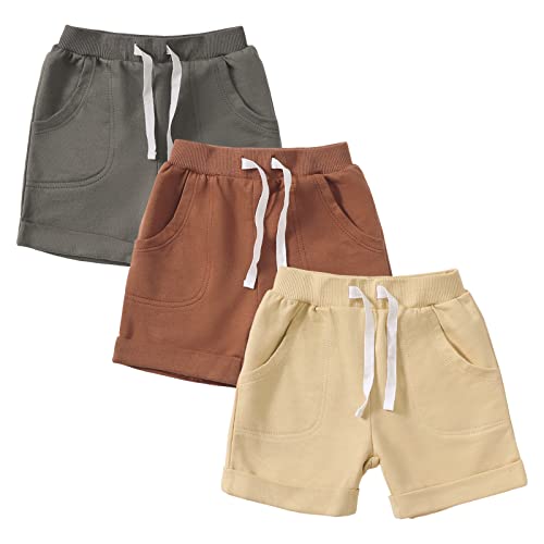 Image of SOBOWO Baby Boys Girls Sport Shorts Summer 3-Pack Solid Cotton Jogger Active Shorts Casual Harem Pants 0-24 Months
