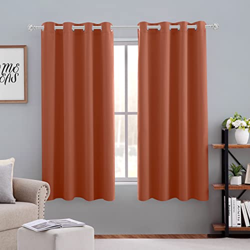 HOMEIDEAS Blackout Curtains for Bedroom 52 X 63 Inch Length 2 Panels Set Burnt Orange Room Darkening Bedroom Curtains, Soundproof Thermal Grommet Window Curtains for Living Room
