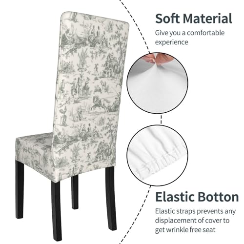 Gerrit TL85C9XY-582019180 Grey French Country Toile Pattern Dining Chair Covers Stretch Removable Washable Kitchen Chair Slipcovers thumb #6