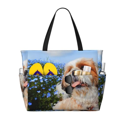 Sac de plage Shih Tzu grand sac à bandoulière pour femme cabas