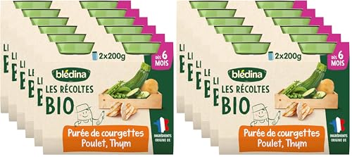 Plat Bébé Dès Purée De Courgettes Poulet Fermier Thym Les Récoltes Bio Bledina Les 2 Pots De - vue 2