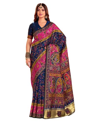 Image of SIRIL Women's Silk Kashmiri Minakari Jacquard Saree With Unstitched Blouse Piece