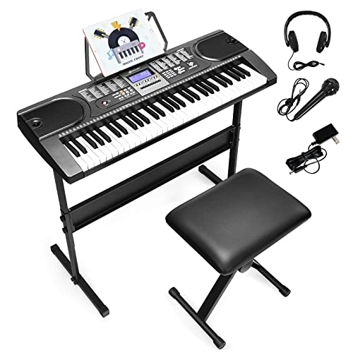 Costway 61-Key Electric Piano Keyboard, Portable Musical Instrument w/Microphone Headphone, Adjustable Stand, Foldable Stool, LCD Screen, Dual Power Supply, Perfect for Beginners (Type 2)