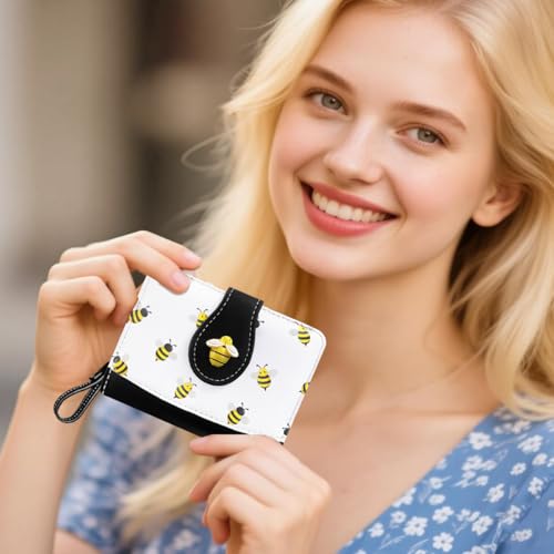 Image of Cute Print Wallet Blueberry Strawberry Cherry Wallet with Credit Card Holder Zipper Coin Purse for Women Girls (BEE)