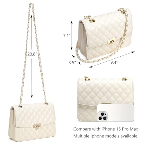 Image of Quilted Leather Crossbody Bags for Women Trendy Ladies Shoulder Purse Satchel HandBag with Chain Strap