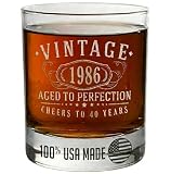 Spotted Dog Company Vintage 1986 Etched Whiskey Glass - 40th Birthday Gifts for Men - Cheers to 40 Years old - 40th Birthday Decorations - Scotch Bourbon Him Dad Women Anniversary Retirement 1.0