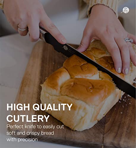 Image of Everdure by Heston Blumenthal 10.55 Inch Bread Knife Perfect for Slicing Large Bread Loaves, Serrated Blade, Pakka Wood Handle, Titanium Coated Blade