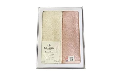 0036美濃和紙フェイルタオルセット 花麻生成×ストライプベージュ