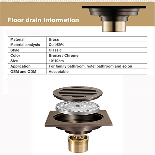 Drain de sol carré en laiton haut de gamme avec crépine anti-odeur pour douche de salle de bain - 5