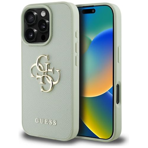 CG MOBILE Guess Grained Big 4G Logo Small Classic Logo Coque pour iPhone 16 Pro (vert)