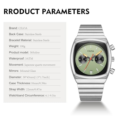 Image of CILOA Mens Watches Chronograph Stainless Steel Waterproof Date Analog Business Fashion Wristwatch for Men