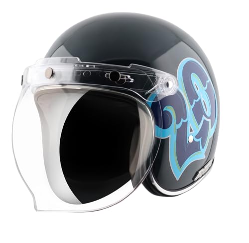 Image of Axor Retro Jet Sportz C13 ISI and DOT Certified Gloss Finish Open Face Helmet for Men and Women with Clear Visor- Slate Blue-XL