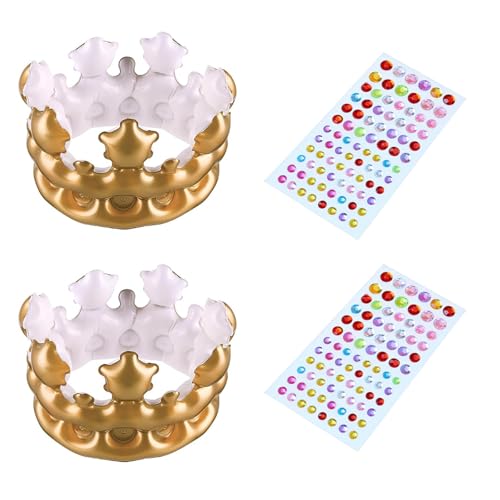 4 PCS Inflatable Crown Birthday Crown Adult Party Accessories Royal Theme Celebration Decorations Set with 2 Crowns and 2 Stickers