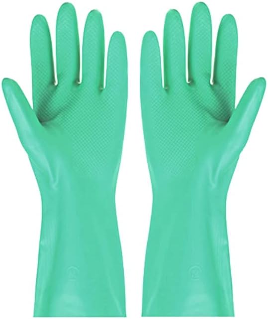 12 Inches Long Reusable Nitrile Chemical Resistant Rubber Hand Gloves For Industrial Purpose Janitorial Construction Gardening Home Kitchen Cleaning /Dish Washing Gloves (Large), Pack Of 1