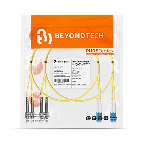 Image of BEYONDTECH 2m (6.56ft) LC to ST Fiber Patch Cable - (2 Pack) UPC Single-Mode Duplex Fiber Optic Cable - 9 /125m core, Compatible with OS1 & OS2 - LSZH PUREOptics Series