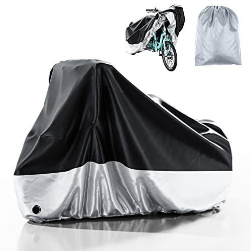 自転車カバー 大人用 三輪車カバー 防水 自転車/オートバイ収納カバー 高耐久リップストップ素材 & 紫外線防止 雨、ほこり、破片の日差しから自転車を保護します 屋外用 屋内用 (シルバーブラック)