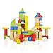 Wooden Building Blocks Set - 100 pc for Toddlers Preschool Age - Classic Hardwood Plain & Colored Small Wood Block Pieces for Boys & Girls - Basic Educational Build & Play Toy