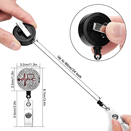 Soleebee Nurse Badge Reel, 24'' Retractable Badge Holder With Swivel Alligator Clip Bling Rhinestone Id Badge Holder For Nurse Doctor Teachers Students Heart Rate Badge Holder (White) #TOP1