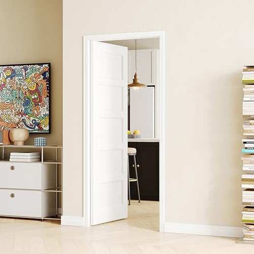 Image of 28 inch x 80 inch Pantry Door, 5 Panel Solid MDF Core Single Interior Door Slab for Bedroom, French Style Closet Doors, White Primed (Hinges Not Included)