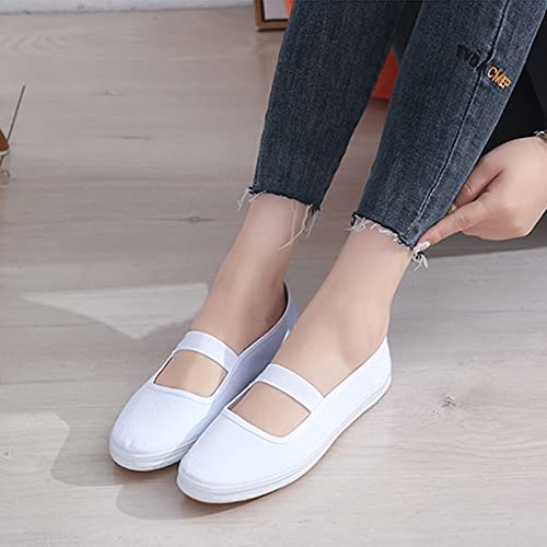 Image of Women Canvas Slip On Shoes White Lightweight Casual Loafers Flat Shoes