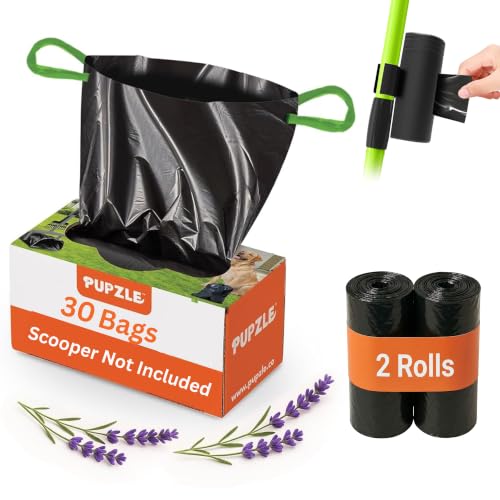 Pupzle Dog Pooper Scooper with Bag Attachment 40 Long Handle Pooper Scooper for Large Dogs Dog Poop Scoop for Yard Large Capacity Swivel Bin and Rake Lavender Scented Bags (Black)