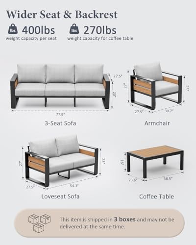 Image of ZANDOR Aluminum Outdoor Patio Furniture Set with Table,4 Seat, Grey | Rustproof,High weight capacity,Water-repellent,Washable Cover,All-Weather Resistant,Easy clean,for Poolside Backyard Deck