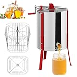 LZQ Manuelle Honigschleuder Edelstahl 4 Rähmchen, Tangentialschleuder Honigextraktor Handbetrieb, Honigextractor Zentrifugen Honig Extractor für Imkerei, Höhenverstellbar, Bienenzucht Zubehör