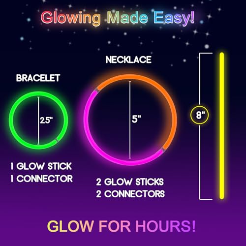 JICUICUI Glow Sticks Bulk Party Pack- Ultra Bright 800pk Glow in the Dark Party Supplies, Neon Party Favors, Glow Sticks Party Supplies Glow Necklaces and Glow Bracelets with Connectors by JICUICUI - Used condition - Image 4