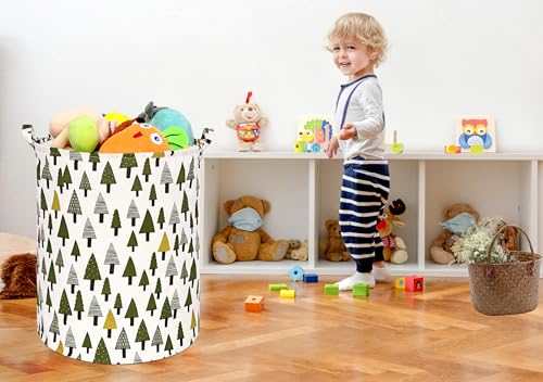 Image of Collapsible Kids Laundry Basket Clothes Hamper, Foldable Storage Organizer Bin, Toy Clothes Storage with Handles for Boys Girls Bedroom, Room Decor Christmas Tree