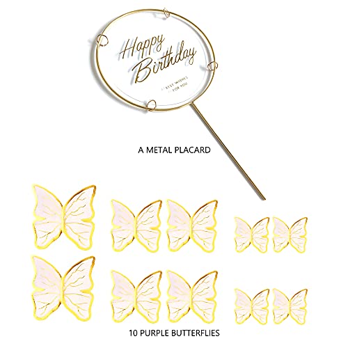 11-Pieces White Gold Butterfly Cake Toppers Happy Birthday Metal Gold Happy Birthday Cake Topper Butterfly Birthday Cake Decorations Cake Butterfly Party Decorations #TOP2