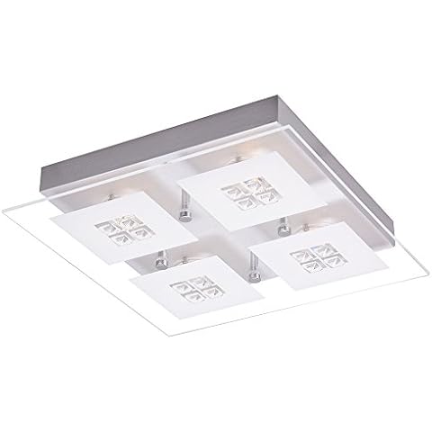Haysom Interiors Designer Brushed LED Bathroom Light with Glass Insets, Metal, Chrome Cover