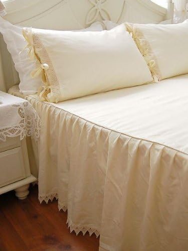 Amazon ベッドスカート ロマンチック 暖かい感じ 綿100 手作りクロッシェレースライトイエローベッドスカート シングル ベッドスカート オンライン通販