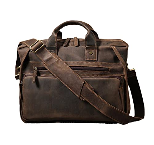 Mens Vintage Leather Briefcase With Pockets Cowhide Bag Business Crazy Horse Laptop Bags