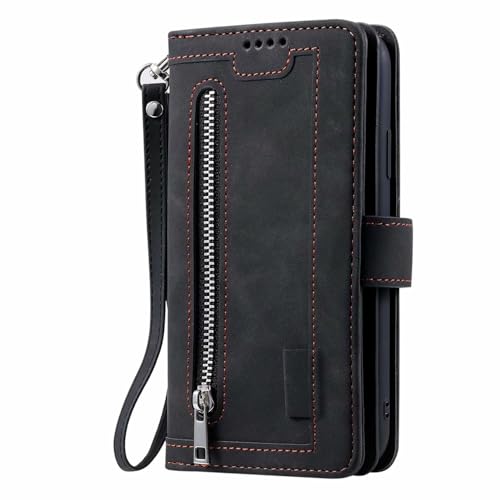 Coque iPhone 16 Pro Max portefeuille en cuir noir pour vos déplacements