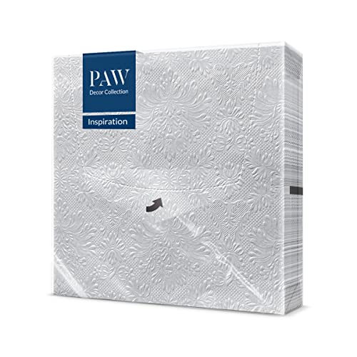 PAW - Serviette Papier 3 Plis (33 x 33 cm) I Lot de 20 I Idéal Pour les Anniversaires, les Fêtes de Nom, les Fêtes de Jardin, les Fêtes de Famille, Argent (Inspiration Classic)
