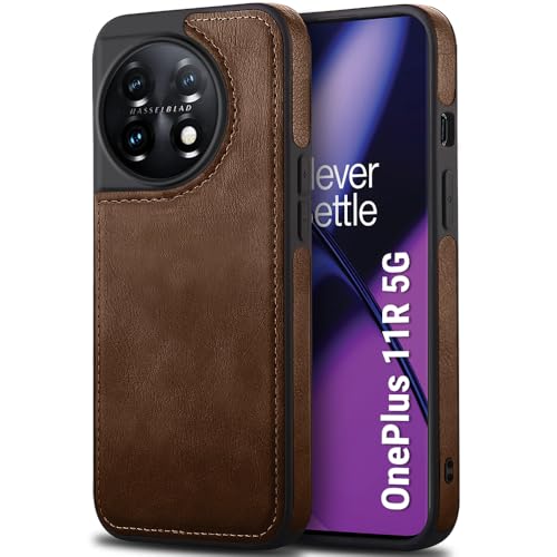 Image of TheGiftKart Genuine Leather Finish Back Cover Case for OnePlus 11R 5G|Shockproof Design|Raised Edges for Camera & Screen Protection|Stunning Minimalist Design Back Cover for OnePlus 11R (Brown)