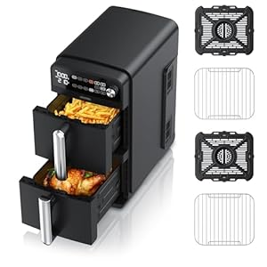 Arendo - Heißluftfritteuse XXL Dual Zone 2 Kammern – 11 Liter – 2400 W – 2 Zonen – 3in1 Airfryer Doppelkammer – 8 Sensortasten – PFAS BPA-frei - 2 Grillroste – 3D Umluftsystem - Doppelstöckig