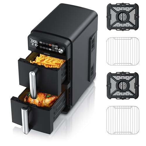 Arendo - Heißluftfritteuse XXL Dual Zone 2 Kammern – 11 Liter – 2400 W – 2 Zonen – 3in1 Airfryer Doppelkammer – 8 Sensortasten – PFAS BPA-frei - 2 Grillroste – 3D Umluftsystem - Doppelstöckig Arendo - Heißluftfritteuse XXL Dual Zone 2 Kammern – 11 Liter – 2400 W – 2 Zonen – 3in1 Airfryer Doppelkammer – 8 Sensortasten – PFAS BPA-frei - 2 Grillroste – 3D Umluftsystem - Doppelstöckig