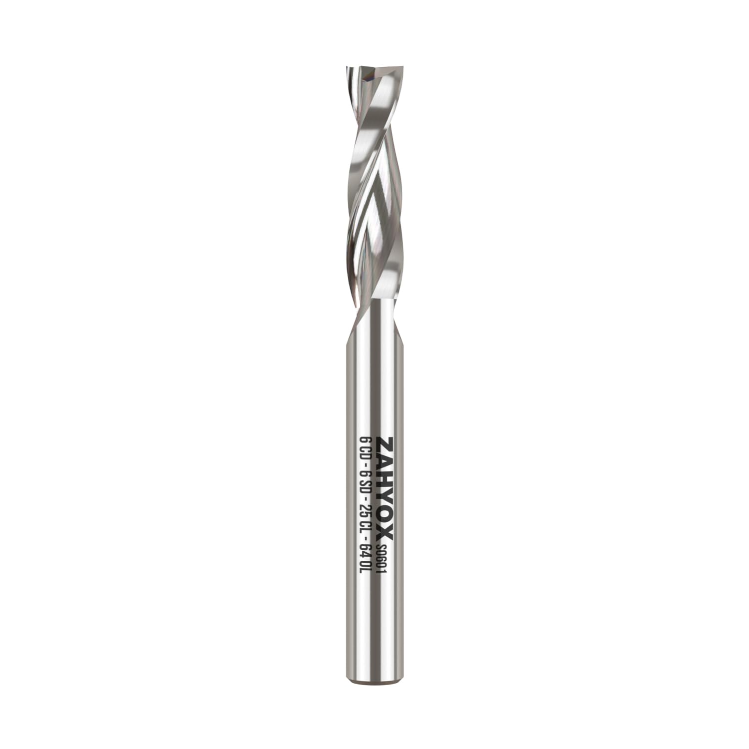 ZahyoX 6mm Shank Upcut Spiral CNC Router Bit, 6mm Cutting Diameter, 6mm Shank Diameter - 25mm Cutting Diameter - 64mm Overall Length, Double Flute Solid Carbide CNC End Mill