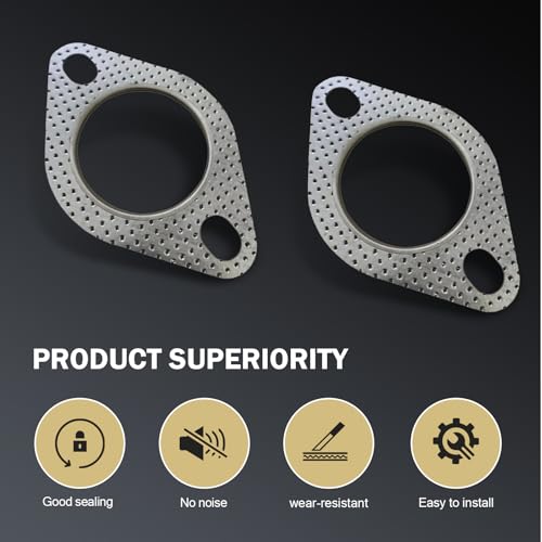 Image of 2 PCS Exhaust Gasket, 2 Bolt 2.5 inch Flange Interface Sealing Gasket, High Temperature Resistant Muffler Gasket with Flange Hexagonal Head Bolts and Nuts, for Most Cars Trucks (Silver)
