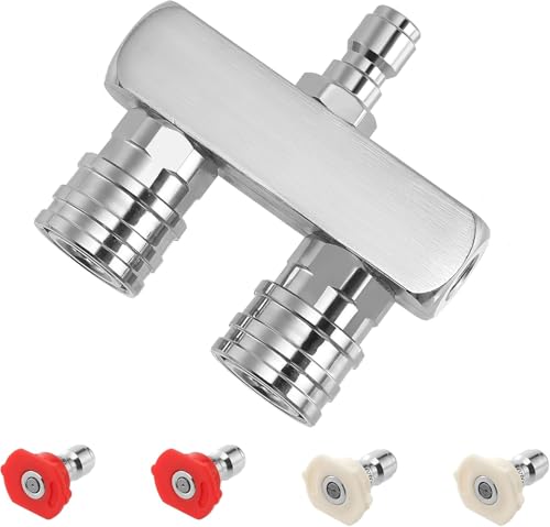 Pressure Washer Tips, 2-in-1 Power Washer Nozzle Tip, Dual Pressure Washer Nozzle with 4PCS Pressure Washer Spray Nozzles(0 Degree Red & 40 Degree White), 1/4 Inch Quick Connect, 5000 PSI