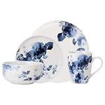 Safdie Co Midnight Rose 16 Piece Dinnerware Set Service for 4 Fiesta Dinnerware home trends and home food network essentials WhiteBlue 16 L x 12 W x 15 H HK03715EC