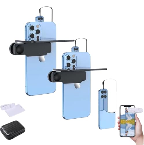 XLWXDD Mirror Effect Lens - Capture Stunning Reflections Instantly, Smart Phone Camera Mirror Reflection Clip Kit, Adjustable HD Glass Vertical Clip on Selfie Mirror for Outdoor Travel (Black*2)