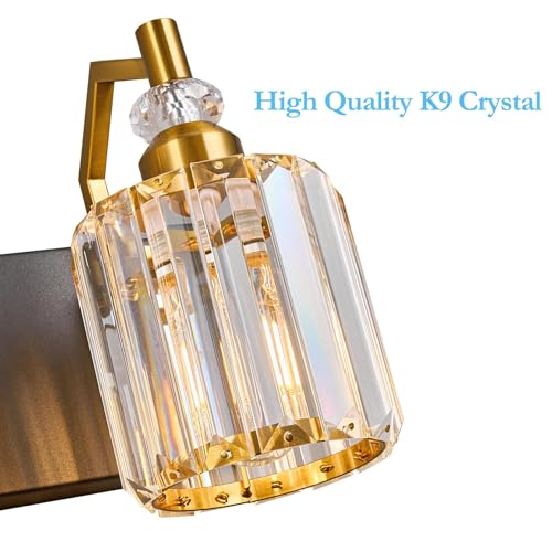 Image of 4 Light Bathroom Vanity Light Modern Black Gold Vanity Light Bathroom Light Fixtures Over Mirror Crystal Vanity Lighting Fixtures