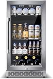 Minorfun Under-Counter Beverage Refrigerator – 140-Can & 20-Bottle Capacity, Dual-Zone Built-In Beverage Cooler with Glass Door and Quiet Advanced Cooling System, (silver, 3 cubic feet)