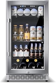 Minorfun 18-inch under-counter beverage refrigerator – 140-Can & 20-Bottle Capacity, Dual-Zone Built-In Beverage Cooler with Glass Door and Quiet Advanced Cooling System
