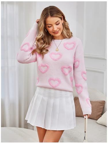 Image of RoseSeek Women's 3D Floral Appliques Crewneck Sweaters Long Sleeve Drop Shoulder Pullovers Elegant Knit Tops