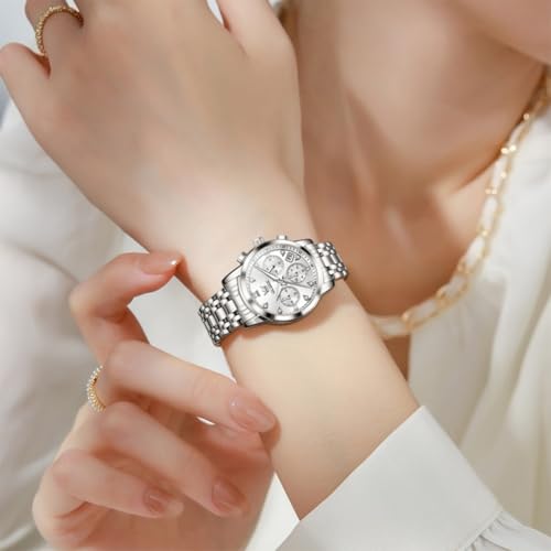 Image of OLEVS Women Watch Multifunctional Two Tone Watch Fashion Business Analog Quartz Ladies Watch Stainless Steel Waterproof Diamond Watch for Women