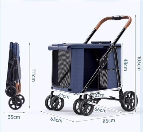 Carro para perros mediano cochecito plegable de viaje color gris 2